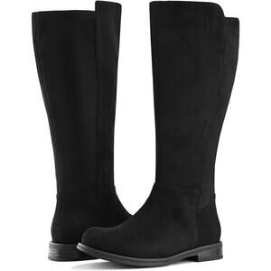New Shoe'NTale Womens Size 8 Black Faux Suede Wide Calf Knee High Low Heel Boots